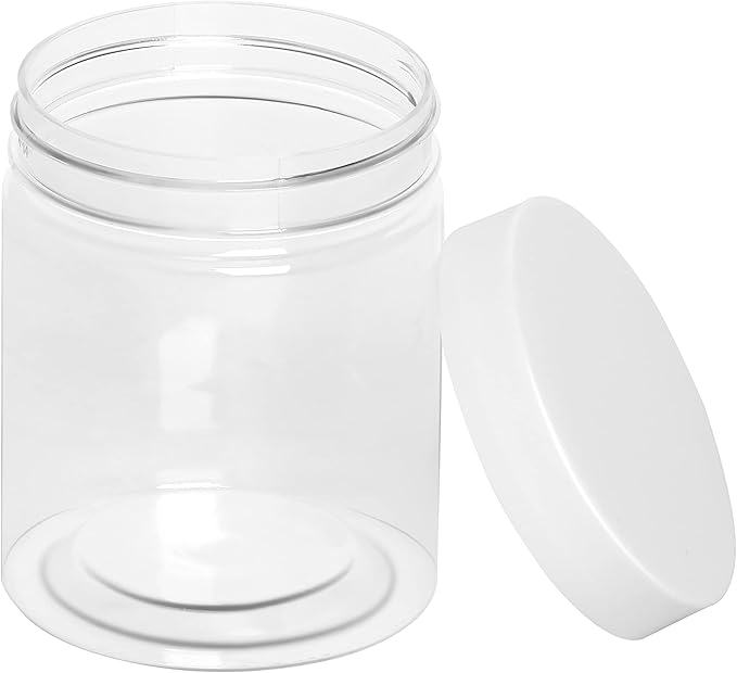 Healthy Packers Plastic Containers with Water-Tight White Lids (6 oz, 24 Pack) - Clear Plastic Food Storage Jars with Labels and White Marker - Jars With Lids For Slime Or Storage - BPA Free