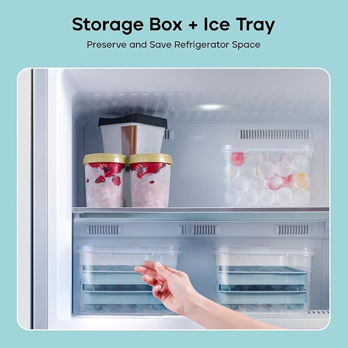 Ice Cube Trays with Lid and Bin, 0.8 IN Small Round Ice Cube Mold for Freezer - Easy Release Stackable Ice Ball Maker for Cocktail,Whiskey and Drinks,BPA-Free(0.8in/96 balls&box)