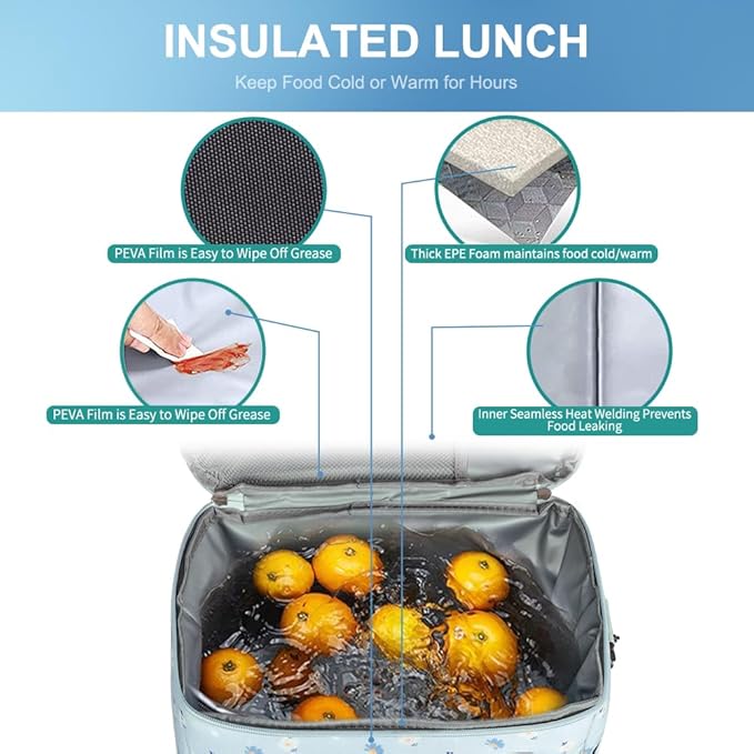Iknoe Large Cooler Bag Collapsible 24 Can Insulated Bags Leakproof Lunch Cooler Tote with Multi-Pockets for Adult Insulated Thermal Bag for Beach, Picnic, Office Work(Nattier Blue)