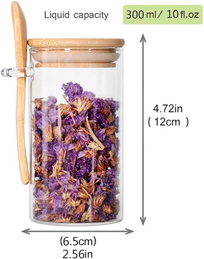 Glass Jar with Bamboo Lid and Spoon, 8Pack 10 OZ Tea Containers for Loose Leaf Tea, Salt and Sugar Containers for Countertop, Yogurt Jars for Overnight Oatmeal