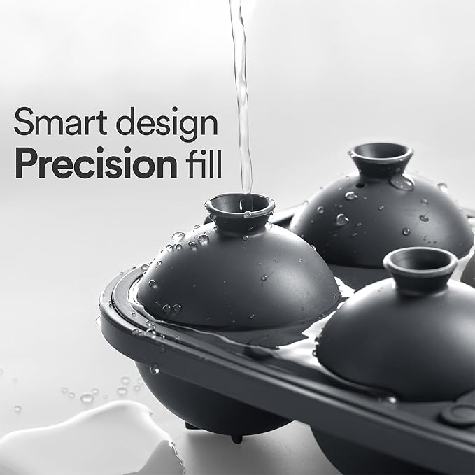 Glacio Ice Cube Molds – Large Silicone Ice & Sphere Mold Combo with Built-In Easy-Fill Funnel 2-Inch Round & Square Whiskey Ice Molds for Cocktails & Bourbon
