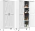 61" Tall Metal Pantry Cabinet, Kitchen Storage Cabinet with 2 Doors and 3 Adjustable Shelves for Kitchen, Living Room, Dining Room, Bathroom and Home, Office (White, 61" H)