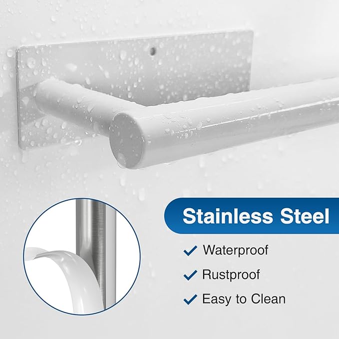 Paper Towel Holder - Self-Adhesive or Drilling, White, Wall Mounted, SUS304 Stainless Steel Kitchen Roll Dispenser Under Cabinet