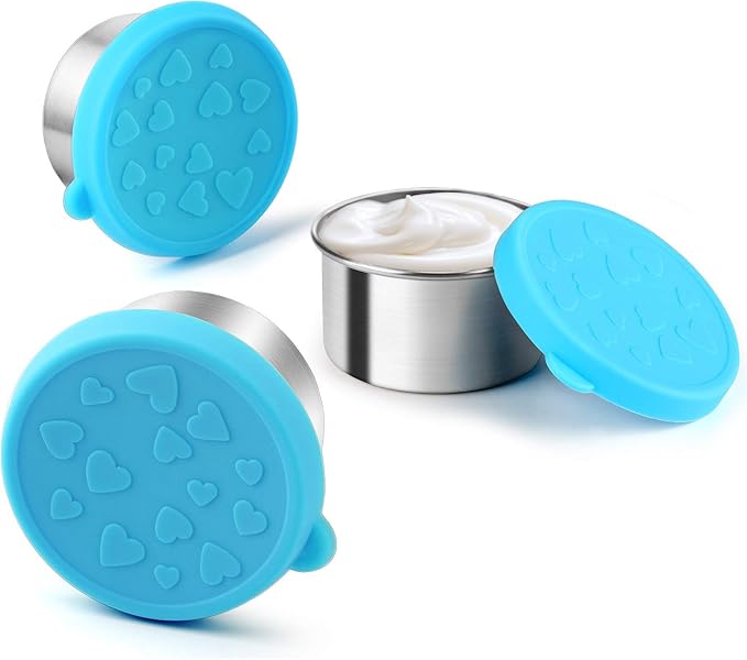FANGSUN Dressing Containers to Go for Condiments, Salad Dressing, Dips, Snacks, Stainless Steel Dipping Sauce Cups, Fits in Bento Box for Lunch, Mini Food Storage Containers with Lid (Blue)