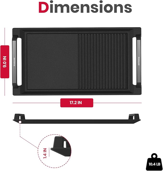 GASLAND Rectangular 2-in-1 Cast Iron Grill/Griddle Pan with Handles, Non-Stick & Non-Rust Coating for Induction Cooktop