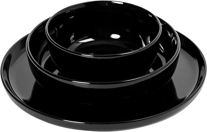 Gibson Home Oslo 12-Piece Porcelain Chip and Scratch Resistant Dinnerware Set, Service for 4 – Black Plates and Bowls, Microwave & Dishwasher Safe