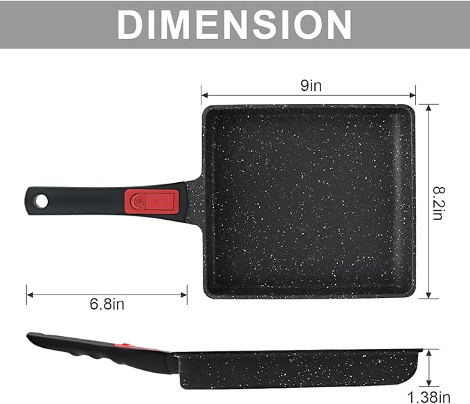 Nonstick Tamagoyaki Pan Large, Japanese Omelette Pan Nonstick, Japanese Square Egg Pan with Detachable Handle, PFAS & PFOA-Free, Oven Safe