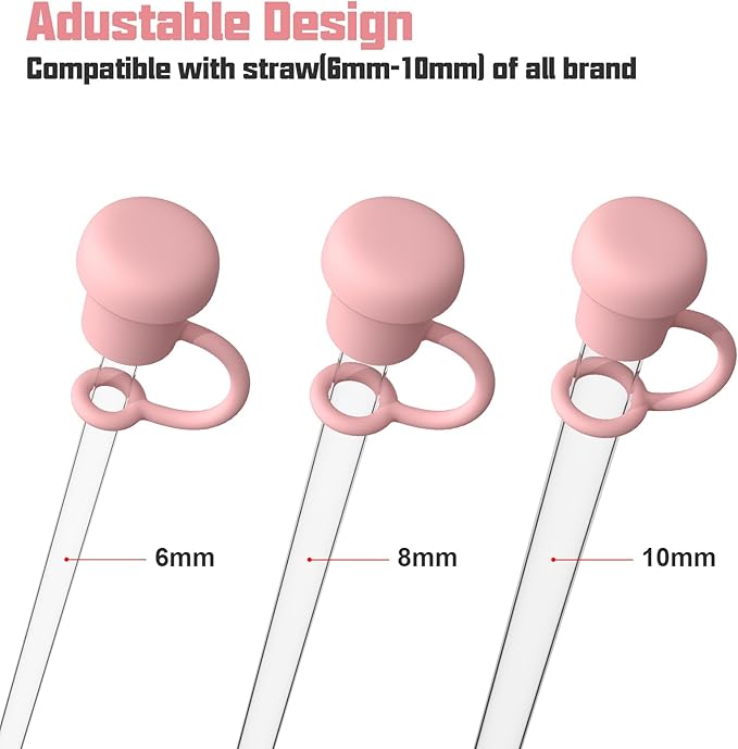 Adjustable Straw Cover for All Brand of Stanley, Simple Modern, Yeti, Owala, Hydro Flask, Reduce, Maars, Meoky, MaxBase, Beast, Hydrapeak and so on, Diameter 6mm-10mm, BPA Free, Dishwasher safe Pink