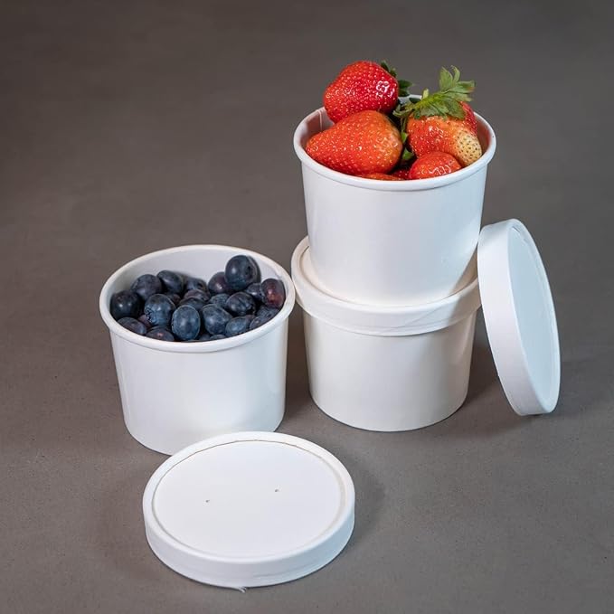 [250 Sets White Paper Food Containers With Vented Lids, To Go Hot Soup Bowls, Disposable Ice Cream Cups (12oz)