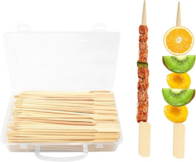 200 Pcs 8 Inch Bamboo Wood Paddle Picks Skewers, Toothpicks for Appetizers for Cocktail, Drinks, Appetizers，Fruit, Sausage, Sandwich, Barbeque Snacks, Natural Wooden Paddle Skewer Mini Food