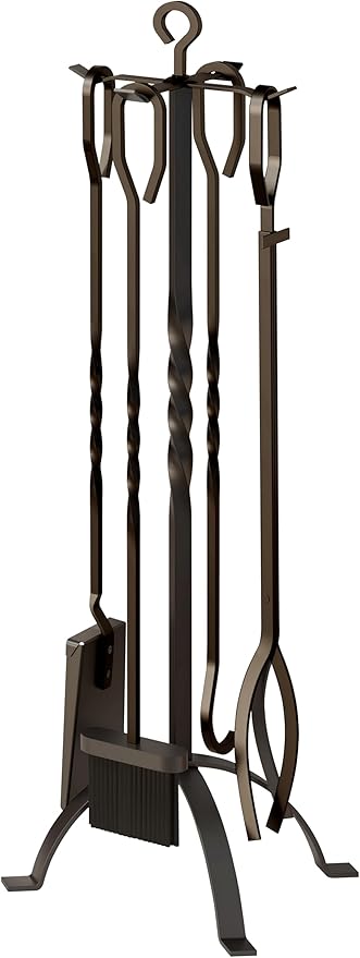 Fire Beauty 5 Pieces Fireplace Tools Sets Fireplace Accessories Tools Holder with Handles Tools for Indoor Fireplace Decor Outdoor Fire Pit Modern Tool(Black)