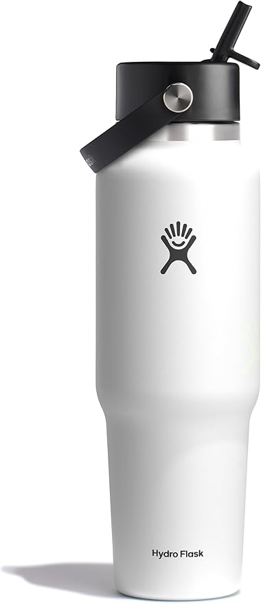 Hydro Flask Travel Water Bottle - Insulated Stainless Steel - Wide Straw Lid, Non Spill, Leakproof in 40 Oz White