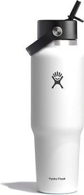 Hydro Flask Travel Water Bottle - Insulated Stainless Steel - Wide Straw Lid, Non Spill, Leakproof in 40 Oz White