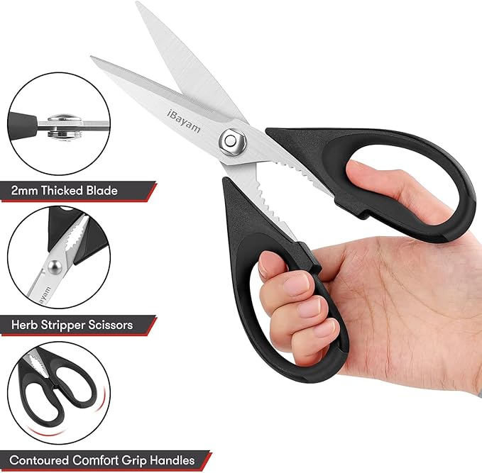 iBayam Stocking Stuffers for Men, White Elephant Gifts for Adults, All Purpose Kitchen Scissors 8.5" Cooking Scissors with Sheath, Black Kitchen Accessories