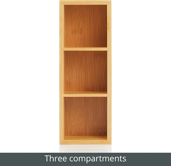 mDesign Slim Bamboo Wood Compact Food Storage Organizer Bin - 3 Divided Sections - Holder for Seasoning Packets, Pouches, Soups, Spices, Snacks - Natural