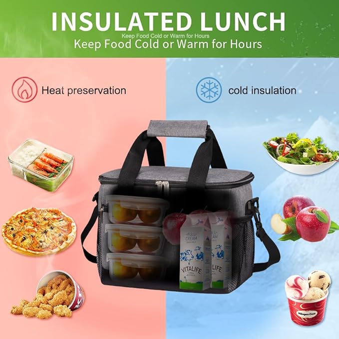 iknoe Insulated Lunch Bag, Foldable 8.5L Cooler Bag for Men & Women, Leakproof Thermal Design, Great for Office, Picnic, Travel, Lunch Box, Grey