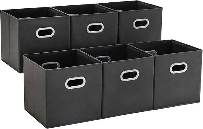 MAX Houser Fabric Storage Bins Cubes Baskets Containers with Dual Plastic Handles for Home Closet Bedroom Drawers Organizers (Black)