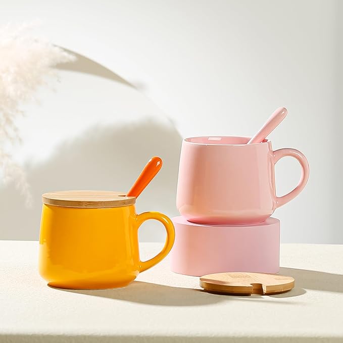 BigNoseDeer Kawaii Fox Mug Cute Mugs with 3D Fox Inside Ceramic Coffee Mug with Lid and Spoon Cute Stuff Birthday Gifts Cute Gifts For Women 13.5oz