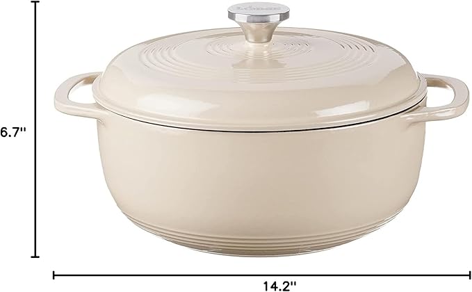Lodge 7.5 Quart Enameled Cast Iron Dutch Oven with Lid – Dual Handles – Oven Safe up to 500° F or on Stovetop - Use to Marinate, Cook, Bake, Refrigerate and Serve – Sandalwood