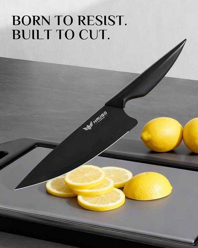Knife Set - Haugo 15 PCS Kitchen Knife Set with Built in Sharpener - High Carbon German Stainless Steel - Dishwasher Safe Knife Block Set - Anti-Slip Handle - Black Mamba Series