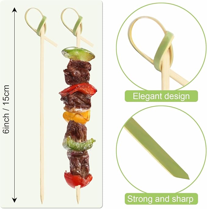 1000 PCS Bamboo Skewers Toothpicks for Appetizers 6.0 inch, Bamboo Cocktail Picks, Decorative Bamboo Knot Drink Picks Food Sticks for Party Drinks Sandwich Fruit Charcuterie Boards Accessories