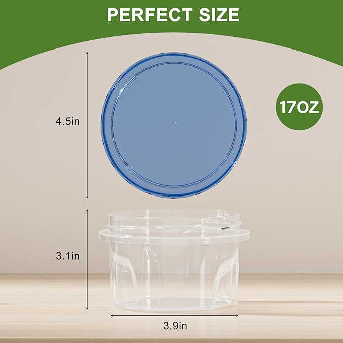 Reusable Freezer Storage Container Sets with Airtight Twist Top Lid, [12 Pack-16 oz] Round BPA-Free Plastic Containers with Lids for Kitchen Meal Prep, Microwave, Dishwasher and Freezer Safe