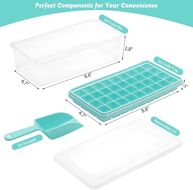 Silicone Ice Cube Tray with Leak-Proof Lid & Storage Bin for Freezer – BPA-Free 36-Piece Nugget Ice Molds, Spill-Resistant Cover & Ice Scoop Container Cover