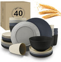 Wrova 40Pack plates and bowls sets for dinner - Unbreakable wheat straw dinnerware sets service for 8 - Alternative plastic 40pcs dish sets for camping,picnic and R.V. - (Black & Grey)