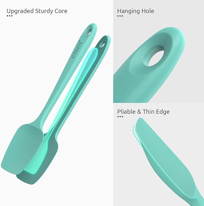 U-Taste Silicone Baking Spatula Set: 480ºF High Heat Resistant, Food Grade Flexible Rubber Kitchen Cooking Mixing Scraper, Food Grade Seamless Utensil for Nonstick Cookware Set of 3 (Aqua Sky)