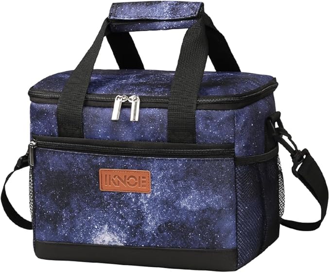 iknoe Insulated Lunch Bag, Foldable 8.5L Cooler Bag for Men & Women, Leakproof Thermal Design, Great for Office, Picnic, Travel, Lunch Box, Galaxy