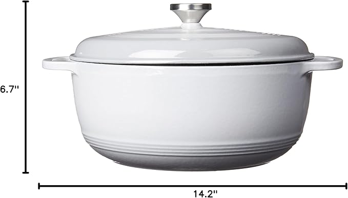 Lodge 7.5 Quart Enameled Cast Iron Dutch Oven with Lid – Dual Handles – Oven Safe up to 500° F or on Stovetop - Use to Marinate, Cook, Bake, Refrigerate and Serve –Gray