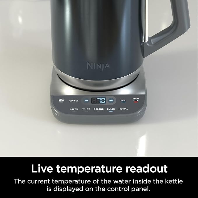 Ninja KT200BL Precision Temperature Electric Kettle, 1500 watts, BPA Free, Stainless, 7-Cup Capacity, Hold Temp Setting, Blue Stainless