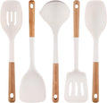 Silicone Cooking Utensils Set 5 Pcs Large Non-Stick Kitchen Utensils Set, Wooden Handle Heat Resistance Turner Soup Ladle Spoon Silicone Cooking Kitchen Gadgets BPA Free for Nonstick Cookware