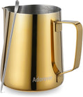 Milk Frothing Pitcher, 600ml (20oz) Steaming Pitchers Stainless Steel Milk Coffee Cappuccino Latte Art Barista Steam Pitchers Milk Jug Cup with Decorating Art Pen, Gold