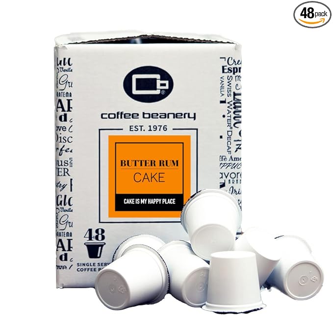 Butter Rum Cake Coffee Pods by Coffee Beanery | 48ct Bulk Medium Roast Arbica Coffee