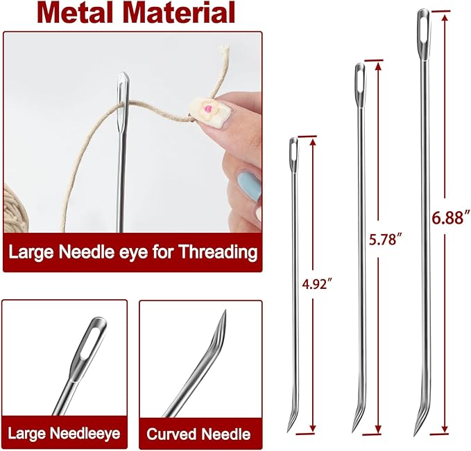 Ofargo Meat Trussing Needles, Roasting Trussing Needles for Lacing Roast Turkey, Chicken, Pork Skin, Whole Hog, Lamb, and Rotisserie Pig; Two of Each Size 4.9/5.7/7inch, 6pcs in All