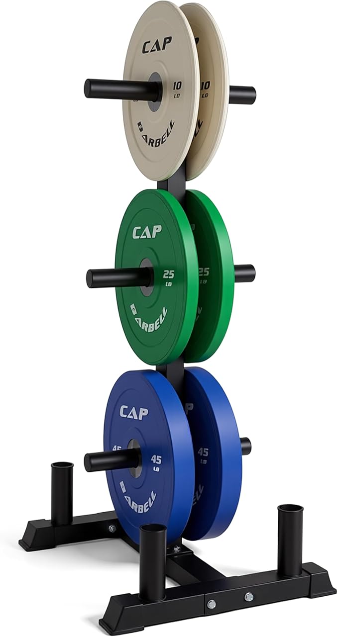 CAP Barbell 2-Inch Olympic Bumper Plate Weight Set with 6 Post Rack | 100-370 lbs | Multiple Options