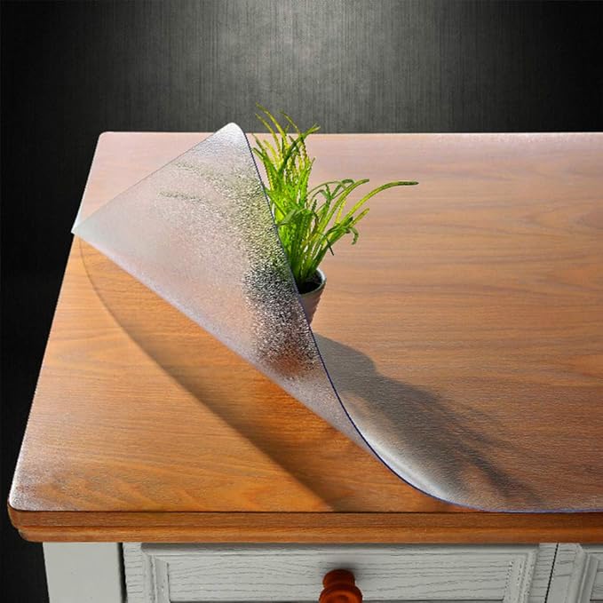 NECAUX 17 x 20 Inch Frosted Table Protector, 1.5mm Thick Plastic Waterproof Desk Pad Table Cover Tablecloth Placemats for Dining Table Writing Desk Side End Table Night Stand Dresser Vanity Decor