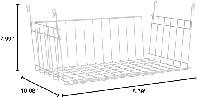 ClosetMaid Wire Hanging Shelf Basket for Storage, Organization in Closet or Pantry, No Assembly or Installation, Durable, 10.68"D x 18.39"W x 7.99"H, White