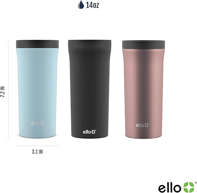 Ello Arabica 14oz Stainless Steel Travel Mug with Leak-Proof Slider Lid, Keeps Hot for 5 Hours, Perfect for Coffee or Tea, BPA-Free Tumbler | Gift for Coffee Lovers, Black