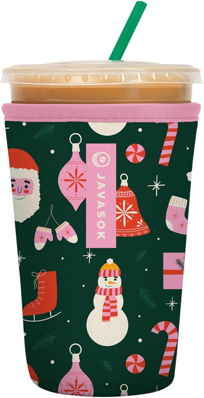 Sok It JavaSok Iced Coffee & Cold Soda Insulated Neoprene Cup Sleeve (Tis the Season, Medium: 22-28oz)