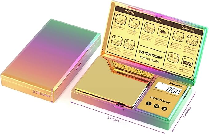 WEIGHTMAN Shiny Digital Gram Scale 200g x 0.01, Chrome Rainbow Mini Scale for Food Ounces and Grams, Iridescent Plating Pocket Scale, Small Jewelry Scale, Travel Scale, Backlit LCD, 6 Units