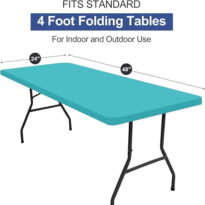 homing Rectangle Table Cloth Cover, Waterproof Polyester Elastic Fitted Tablecloth, Fits for 4 Foot Folding Tables, Washable Table Protector for Picnic, Camping, Outdoor (Turquoise, 24" x 48")