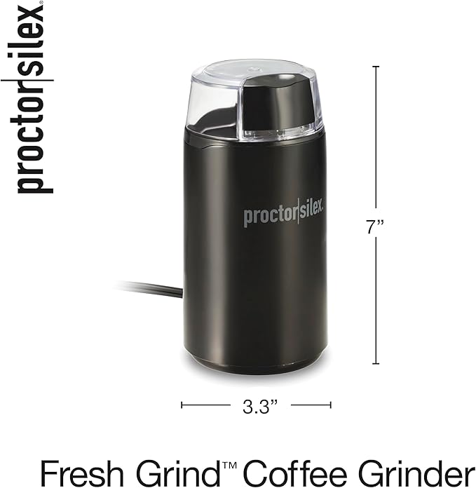 Proctor Silex Electric Coffee Grinder for Beans, Spices and More, Stainless Steel Blades, Makes upto 12 Cups, Black
