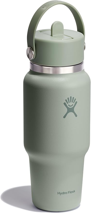 Hydro Flask Travel Water Bottle - Insulated Stainless Steel - Wide Straw Lid, Non Spill, Leakproof in 24 Oz Agave Green