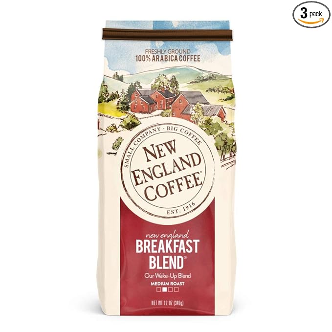 New England Coffee Breakfast Blend Medium Roast Ground Coffee, 12oz Bag (Pack of 3)