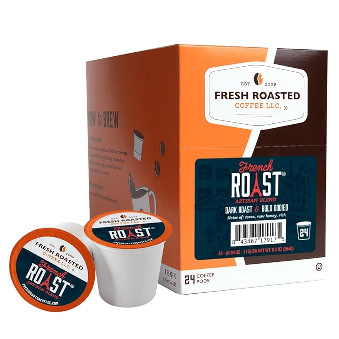 Fresh Roasted Coffee, French Roast, Dark, 24 Pods for K Cup Brewers