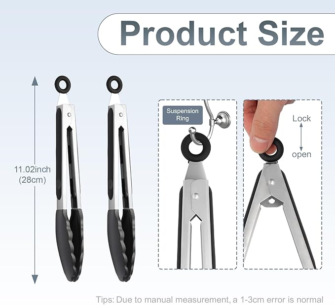 Premium Stainless Steel Heat Resistant Kitchen Tongs for cooking,set of 9" and 9" (Black),Non Scratch Silicone cooking Tong Tip for Cooking Pans,Strong Grip BBQ tongs for Grabbing Hot Food