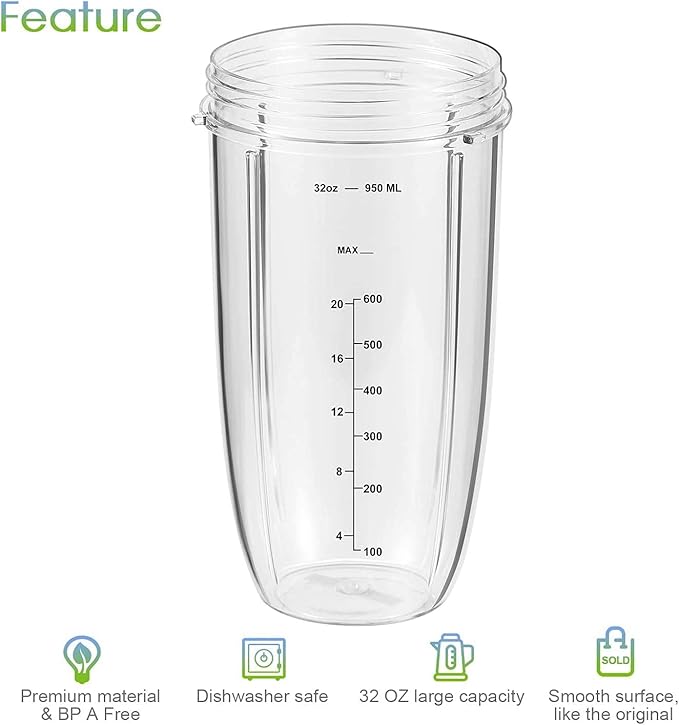 Replacement Parts 32oz Blender Cups (2 Packs) Replacement Blender Cups Compatible with NutriBullet 600w and 900w Blender