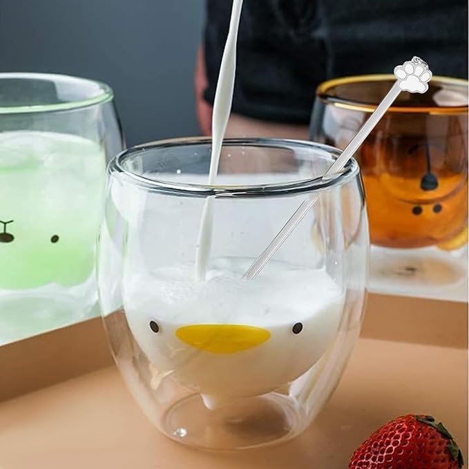 Duck Mug Cute Mugs Glass Double Wall Insulated Glass Espresso Cup, Coffee Cup, Tea Cup, Milk Cup,Kawaii Gift for Office and Personal Birthday Christmas (Duck)